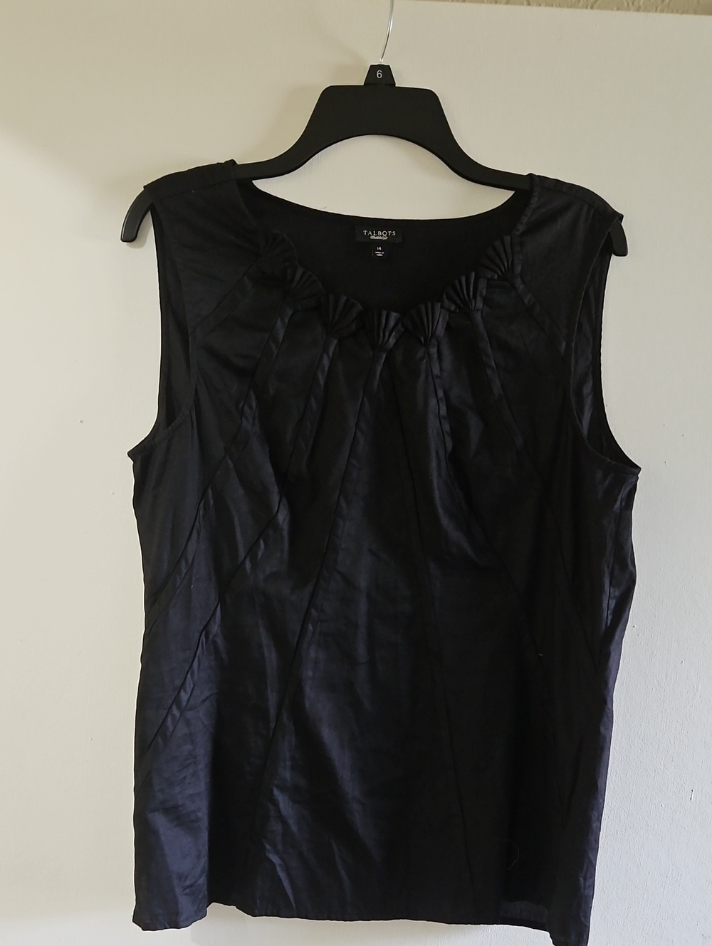 Talbots Black Sleeveless Pleated Neck Shell